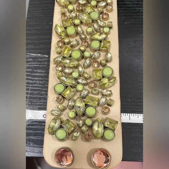 Betsey Johnson leather rhinestone massive bracelet 7.5” long 2” wide amazing! - Picture 6 of 11